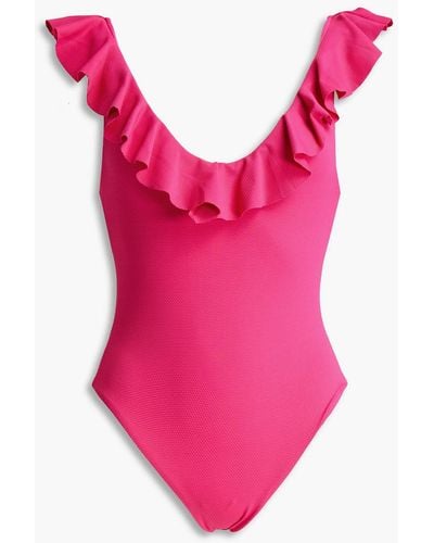 Eberjey Loreta badeanzug aus stretch-piqué mit rüschen - Pink
