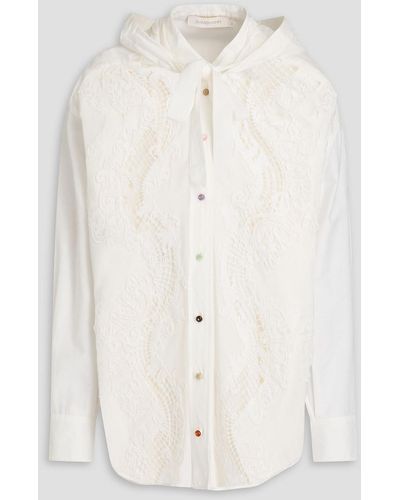 Zimmermann Guipure Lace-paneled Cotton And Silk-blend Poplin Hooded Shirt - White