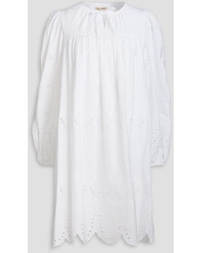 Stella Nova Gianna Gathered Broderie Anglaise Cotton Midi Dress - White