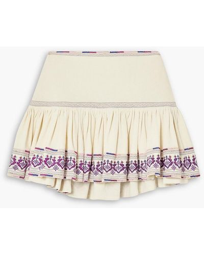 Isabel Marant Tyruss Ruffled Embroidered Cotton-jacquard Mini Skirt - Natural