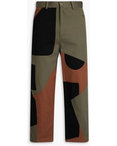 JW Anderson Patchwork-effect Cotton-drill Trousers - Green