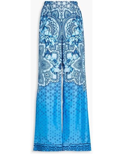 Alberta Ferretti Printed Silk-twill Wide-leg Trousers - Blue