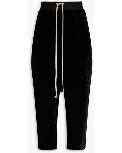 Rick Owens Cropped Cotton-velvet Tapered Trousers - Black