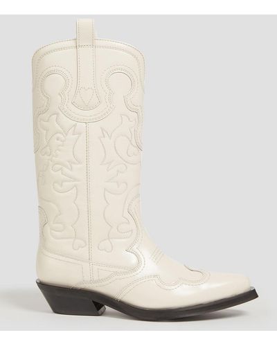 Ganni Leather Cowboy Boots - White