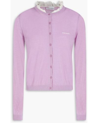 RED Valentino Embroidered Wool And Cashmere-blend Cardigan - Pink