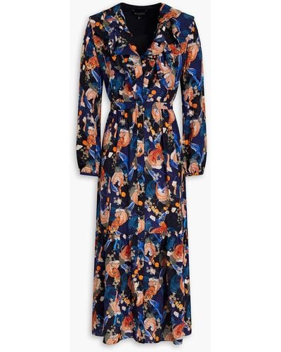 Saloni Lea Floral-print Silk Crepe De Chine Midi Dress - Blue