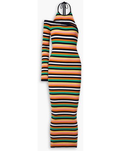 Monse One-sleeve Striped Ribbed Merino Wool-blend Halterneck Midi Dress - Multicolour