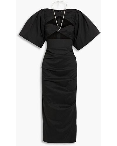 Rachel Gilbert Dahli Embellished Cutout Shantung Midi Dress - Black