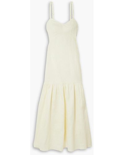 Peony Open-back Tiered Linen Midi Dress - White