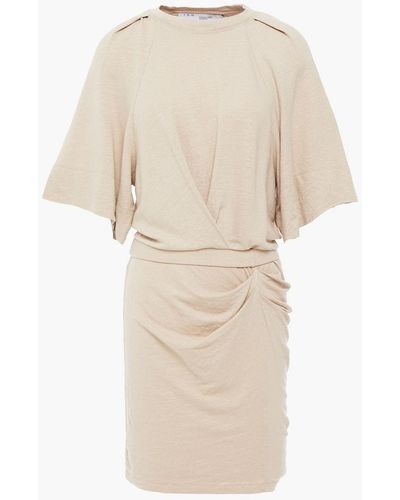 IRO Livy Ruched Draped Stretch-linen Jersey Mini Dress - Natural