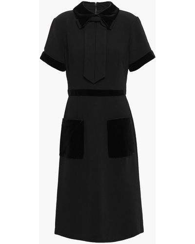 Mikael Aghal Bow-detailed Velvet-trimmed Crepe Dress - Black
