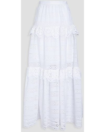 Elie Saab Ruffled Broderie Anglaise Cotton-blend Maxi Skirt - White