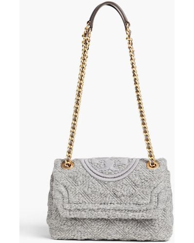 Tory Burch Fleming Embroidered Bouclé Shoulder Bag - White