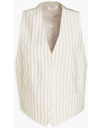 Sandro Turner Satin Twill-paneled Pinstriped Woven Vest - White