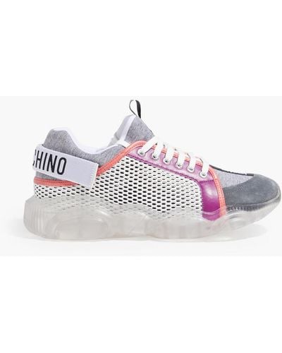 Moschino Suede-trimmed Neoprene, Mesh And Leather Sneakers - Gray