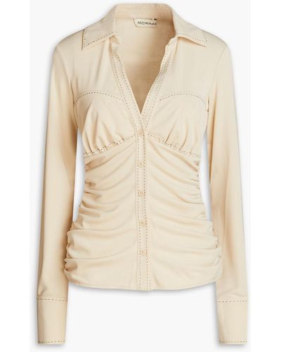 Nicholas Rosalie Ruched Stretch-crepe Shirt - Natural