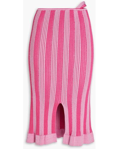 Jacquemus Gelato Cutout Striped Stretch Cotton-blend Midi Skirt - Pink