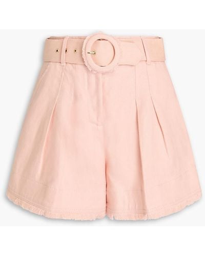Zimmermann Belted Linen-canvas Shorts - Pink