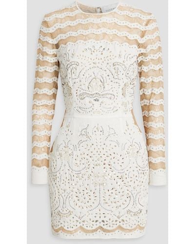 Zuhair Murad Embellished Corded Lace And Broderie Anglaise Mini Dress - Natural