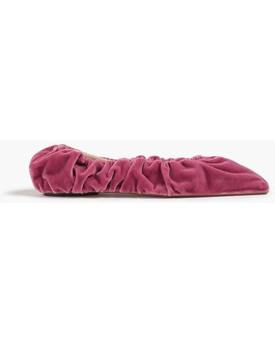 Nanushka Gathered Cotton-velvet Ballet Flats - Pink