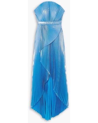 SemSem Capri Draped Plissé-lamé Gown - Blue