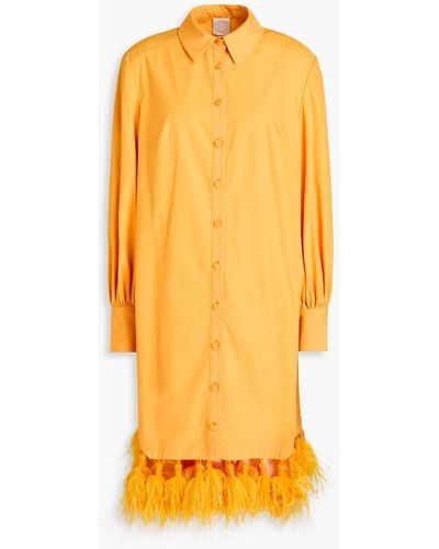 Huishan Zhang Ibiza hemdkleid aus popeline mit federverzierung - Orange