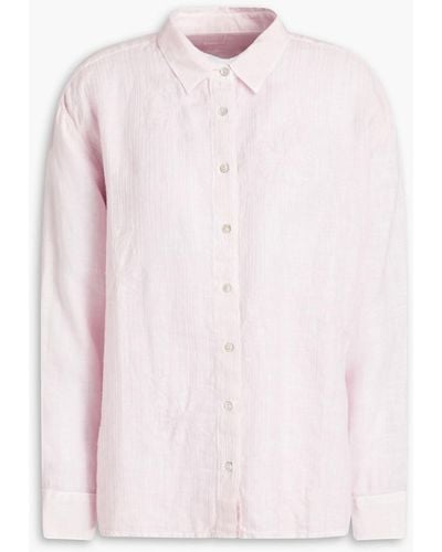 120% Lino Embroidered Linen Shirt - Pink