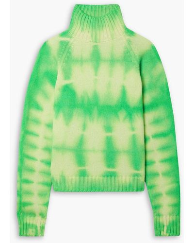 The Elder Statesman Tie-dyed Cashmere Turtleneck Sweater - Green
