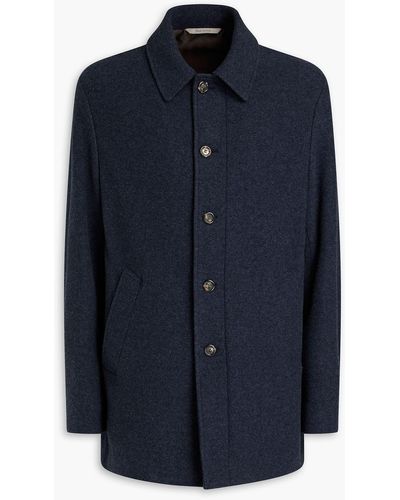 Canali Mélange Brushed Wool-blend Felt Coat - Blue