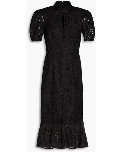 Mikael Aghal Guipure Lace And Crepe Midi Dress - Black