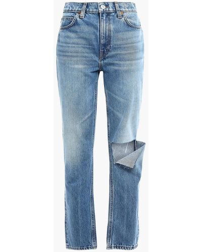 RE/DONE 70s Distressed High-rise Straight-leg Jeans - Blue