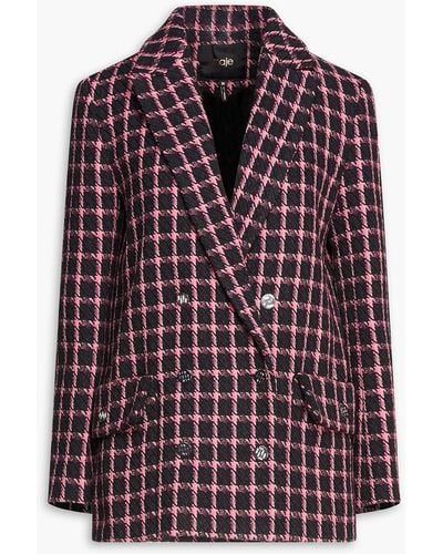 Maje Double-breasted Checked Tweed Blazer - Purple