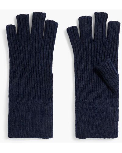 Iris & Ink Nellie Ribbed Cashmere And Wool-blend Fingerless Gloves - Blue