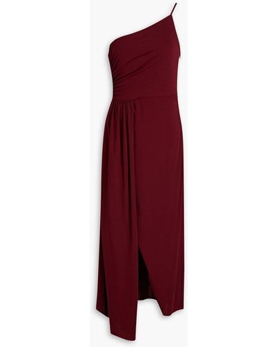 Halston Camille One-shoulder Draped Jersey Midi Dress - Red