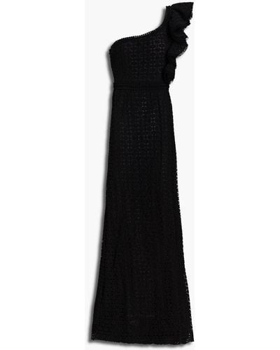 Giamba One-shoulder Ruffle-trimmed Cotton-blend Crocheted Lace Maxi Dress - Black