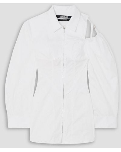 Jacquemus Galliga Cutout Cotton-blend Poplin Mini Shirt Dress - White