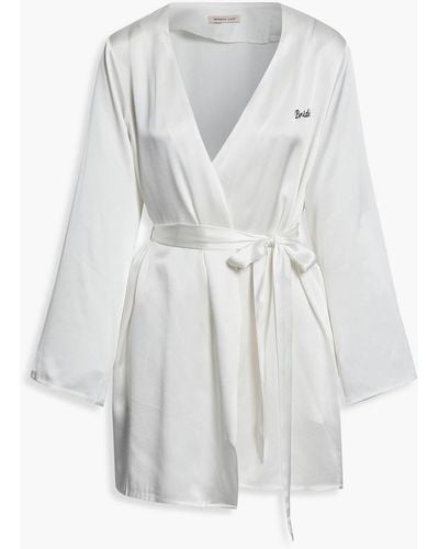Morgan Lane Langley Belted Embroidered Silk-charmeuse Robe - White