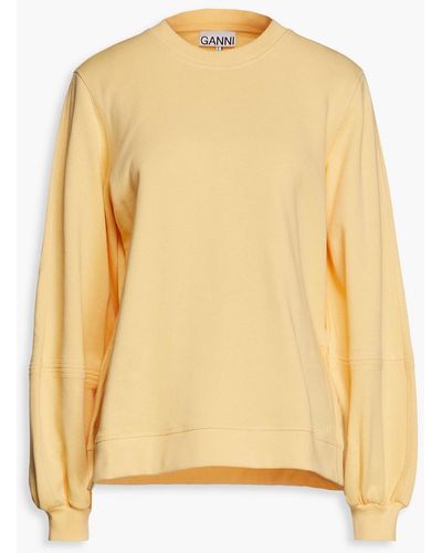 Ganni Embroidered Cotton-blend Fleece Sweatshirt - Yellow