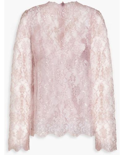 Dolce & Gabbana Metallic Chantilly Lace Top - Pink