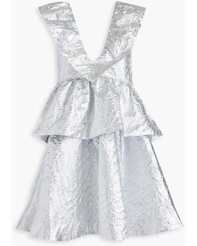 Ganni Ruffled Cloqué Mini Dress - White
