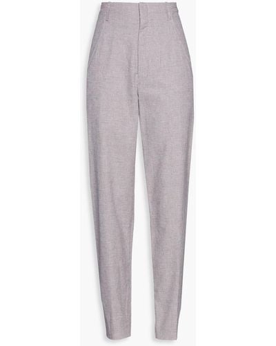 Isabel Marant Loulia Houndstooth Cotton And Linen-blend Tapered Pants - Purple