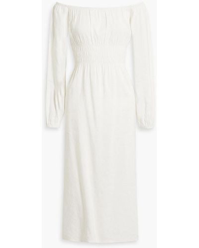 Onia Air Off-the-shoulder Shirred Linen-blend Midi Dress - White