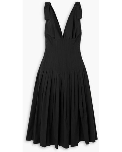 Carolina Herrera Pleated Cotton-blend Poplin Midi Dress - Black