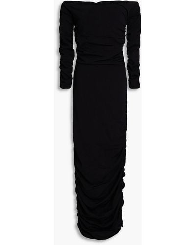 Khaite Lydia Off-the-shoulder Ruched Jersey Maxi Dress - Black