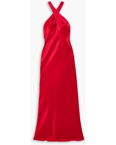 Galvan London Evelyn Cutout Satin Halterneck Maxi Dress - Red