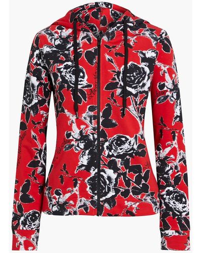 Love Moschino Floral-print Cotton-blend Jersey Hoodie - Red