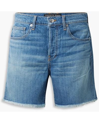 Veronica Beard Shiloh Frayed Denim Shorts - Blue