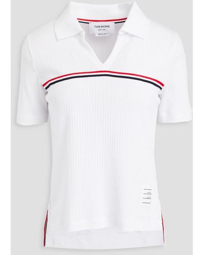 Thom Browne Striped Ribbed Cotton-jersey Polo Shirt - White