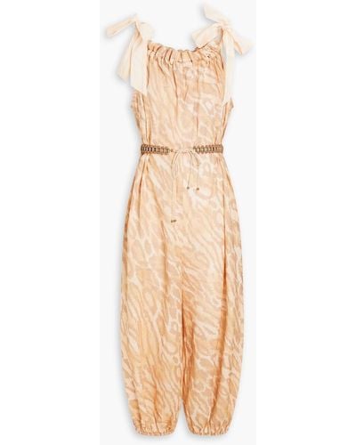 Zimmermann Cropped Printed Linen Jumpsuit - Natural