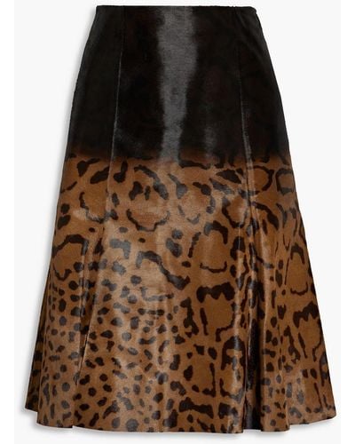 Ferragamo Pleated Dégradé Leopard-print Calf Hair Skirt - Brown